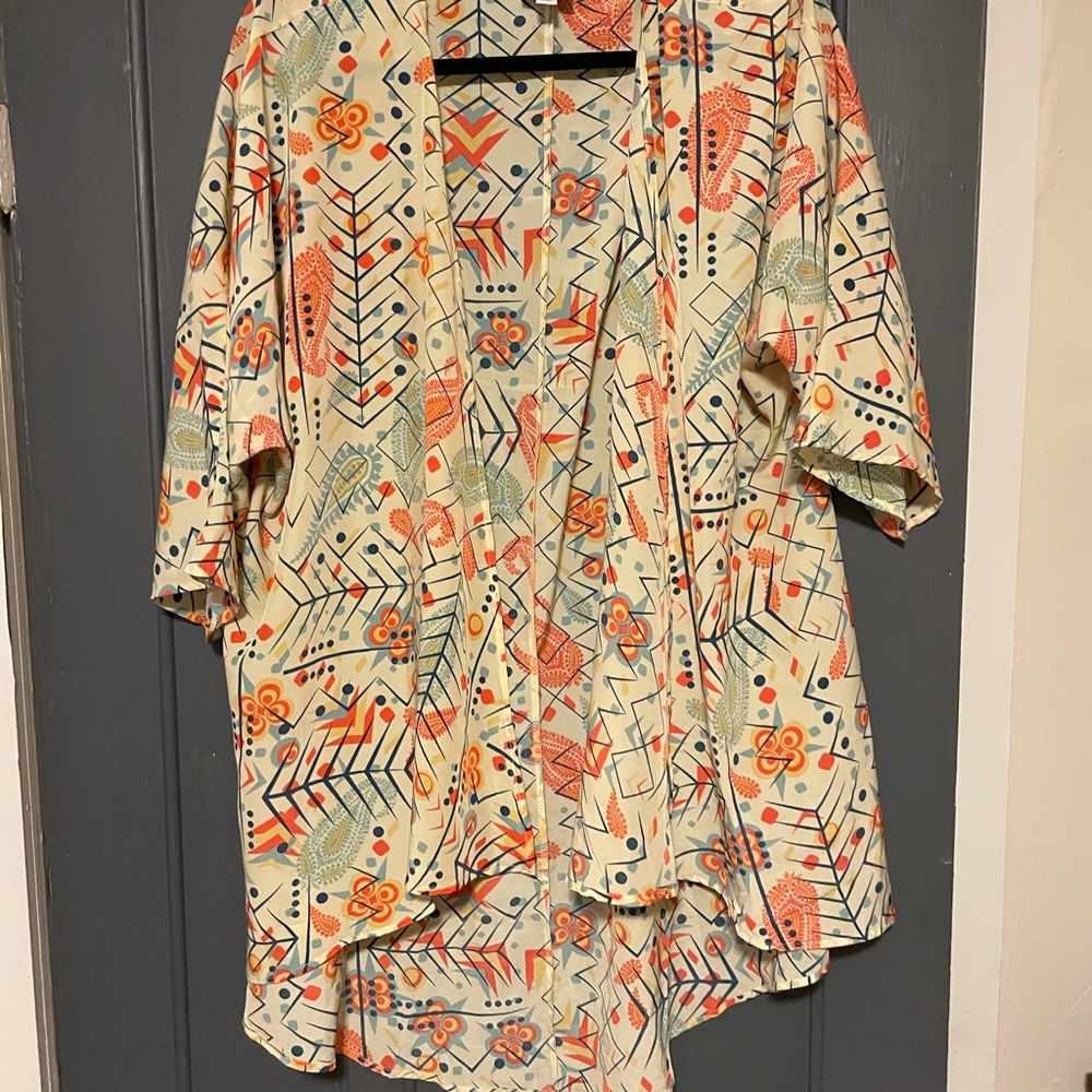 LuLaRoe Lindsey, Large, cream,orange,blue